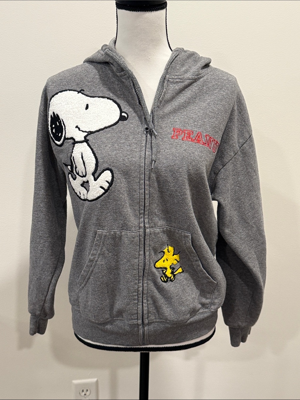 Peanuts Grey Snoopy & Woodstock Zip Hoodie Sz XS